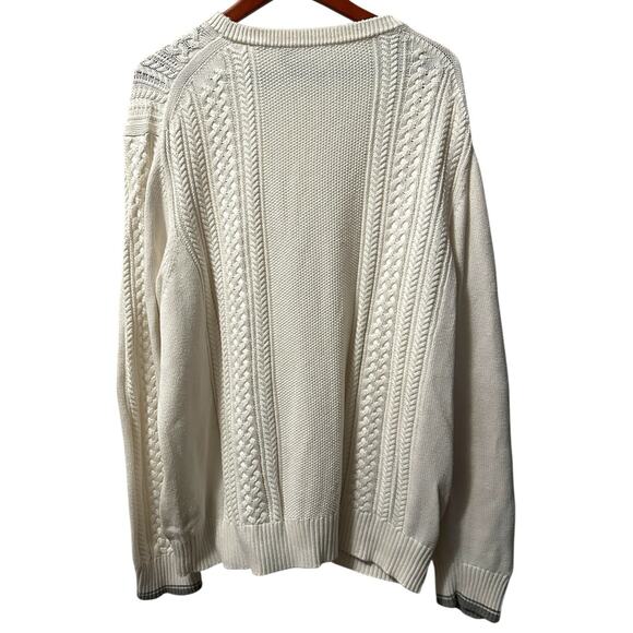 Vince Men's Off White Cable Knit Crewneck Cotton Sweater Size XL - Picture 3 of 10